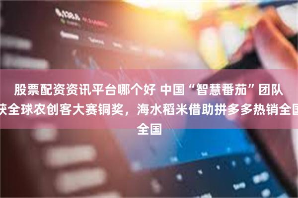 股票配资资讯平台哪个好 中国“智慧番茄”团队获全球农创客大赛铜奖，海水稻米借助拼多多热销全国